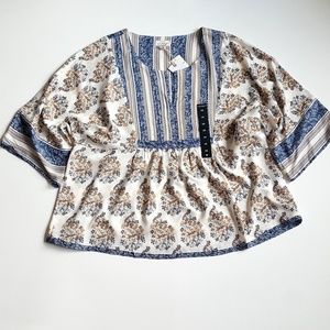Lucky Brand Mixed Print Peasant Top 2X